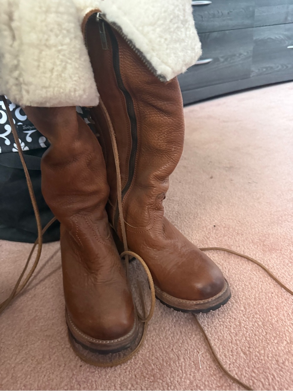 Elan Leather Over-the-Knee Lace-Up Boots in Cognac
